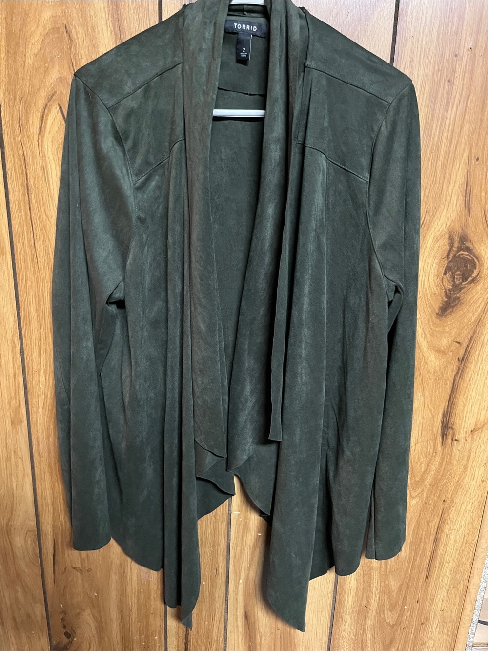torrid Olive Green Suede-Effect Open Drape Jacket